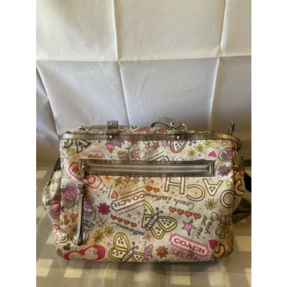 COACH BANDANA BUTTERFLY GRAFFITI MULTIFUNCTIONAL MULTI-COLOR TOTE Diaper BAG - Picture 1 of 9